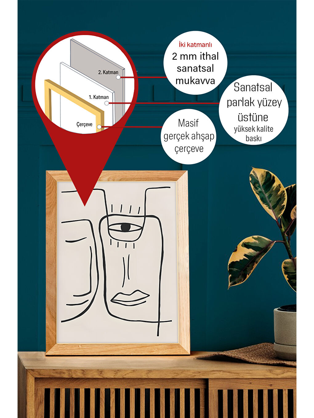 Beyaz Gerçek Ahşap Çerçeveli 3 Parça 3D Poster Tablo Seti - 3DARTSOHOSET70-3348-2