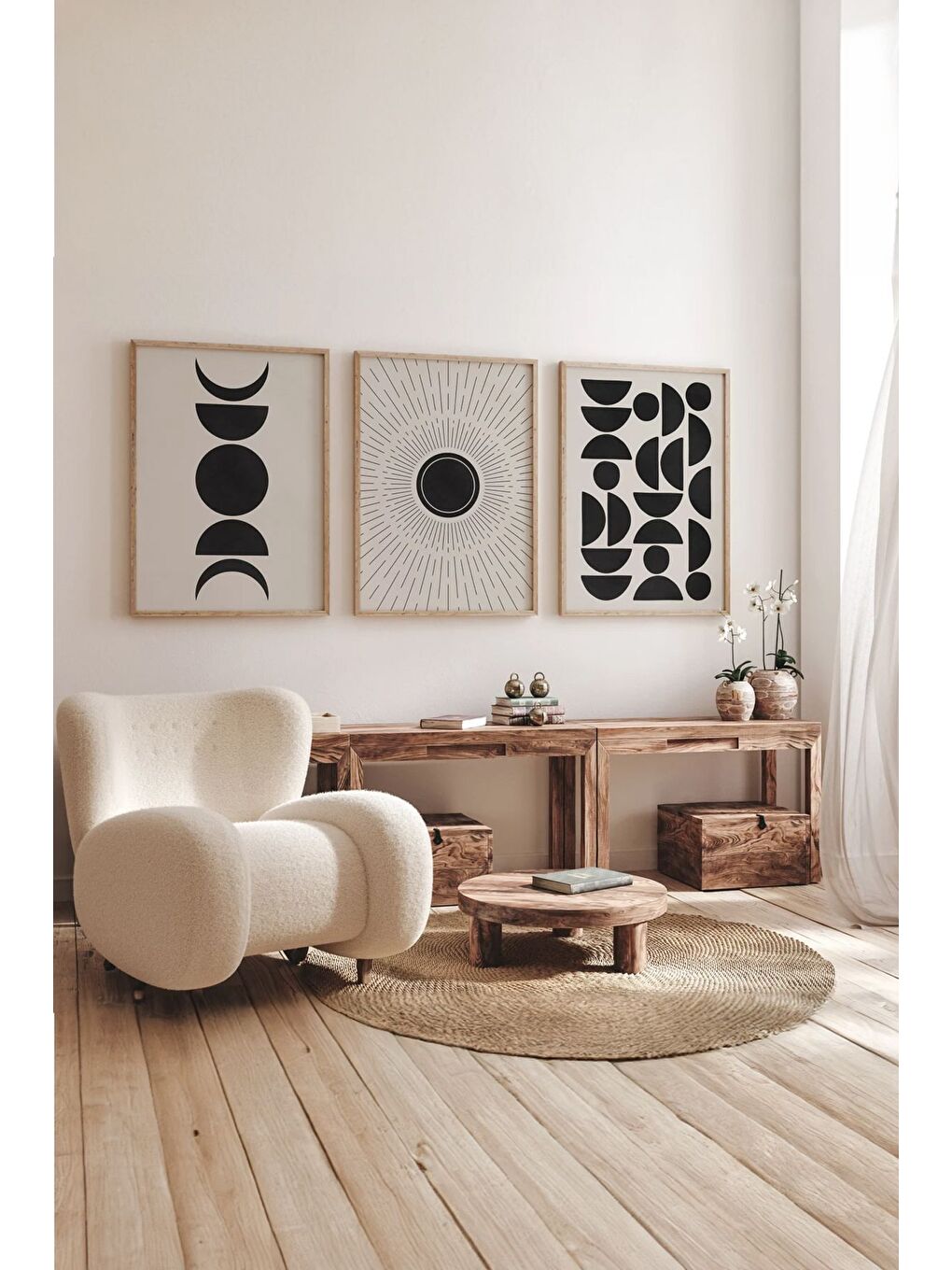 Beyaz Gerçek Ahşap Çerçeveli 3 Parça 3D Poster Tablo Seti - 3DARTSOHOSET73-2030