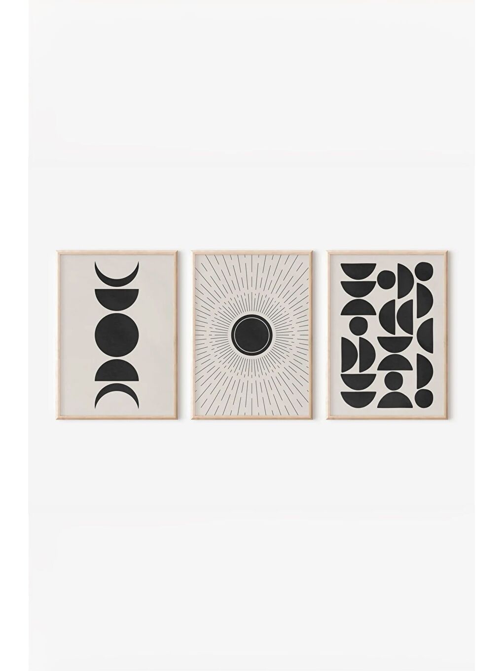 Beyaz Gerçek Ahşap Çerçeveli 3 Parça 3D Poster Tablo Seti - 3DARTSOHOSET73-2030-1