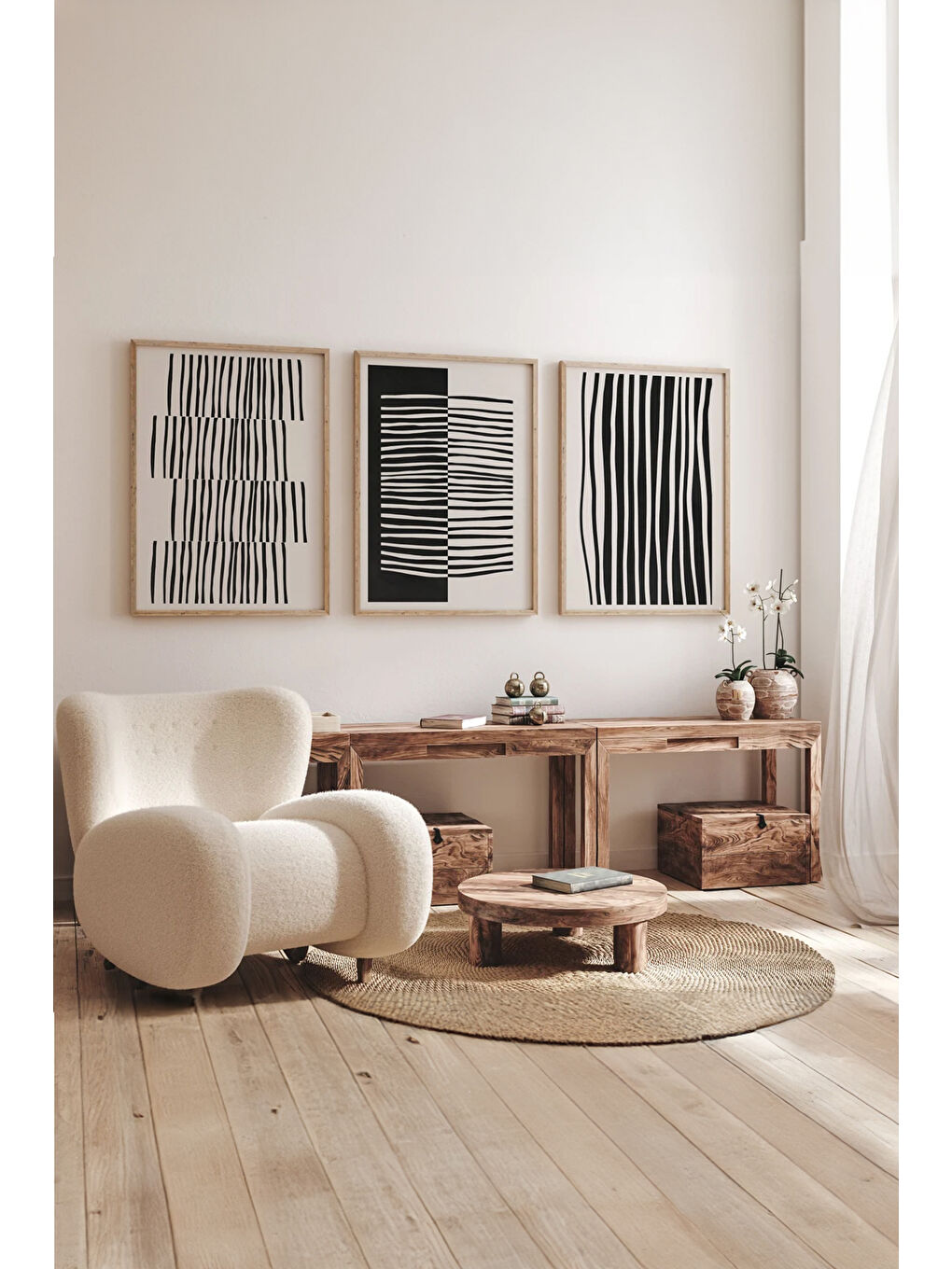 Beyaz Gerçek Ahşap Çerçeveli 3 Parça 3D Poster Tablo Seti - 3DARTSOHOSET78-3348