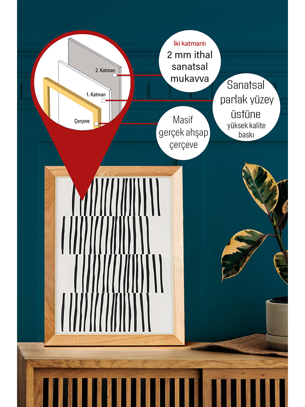 Beyaz Gerçek Ahşap Çerçeveli 3 Parça 3D Poster Tablo Seti - 3DARTSOHOSET78-3348-2