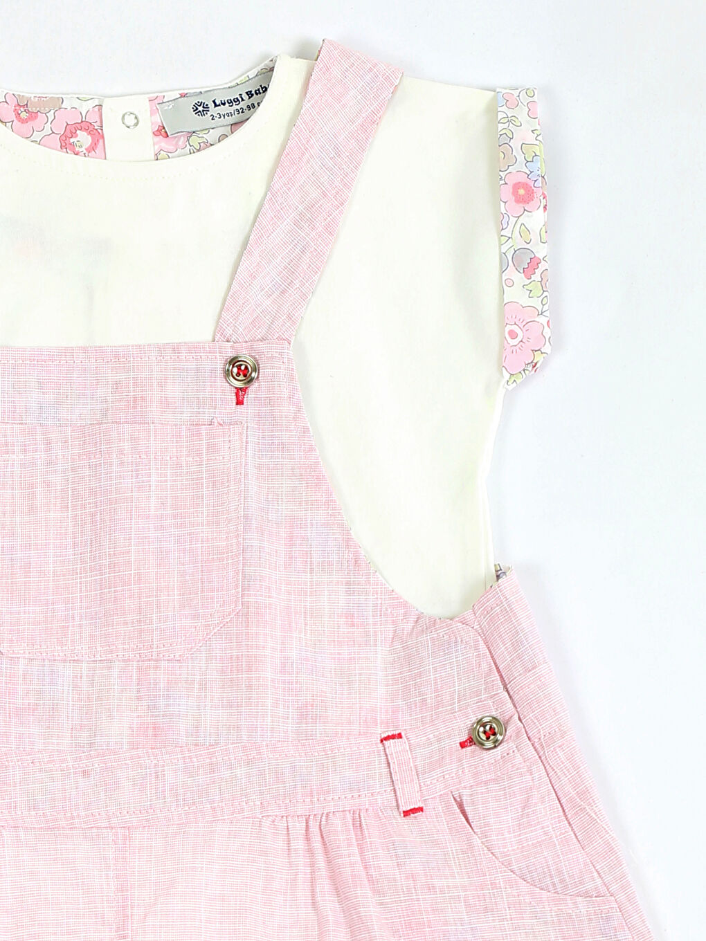 Pembe Bisiklet Yaka Kolsuz Kız Bebek Tişört ve Salopet Elbise-2