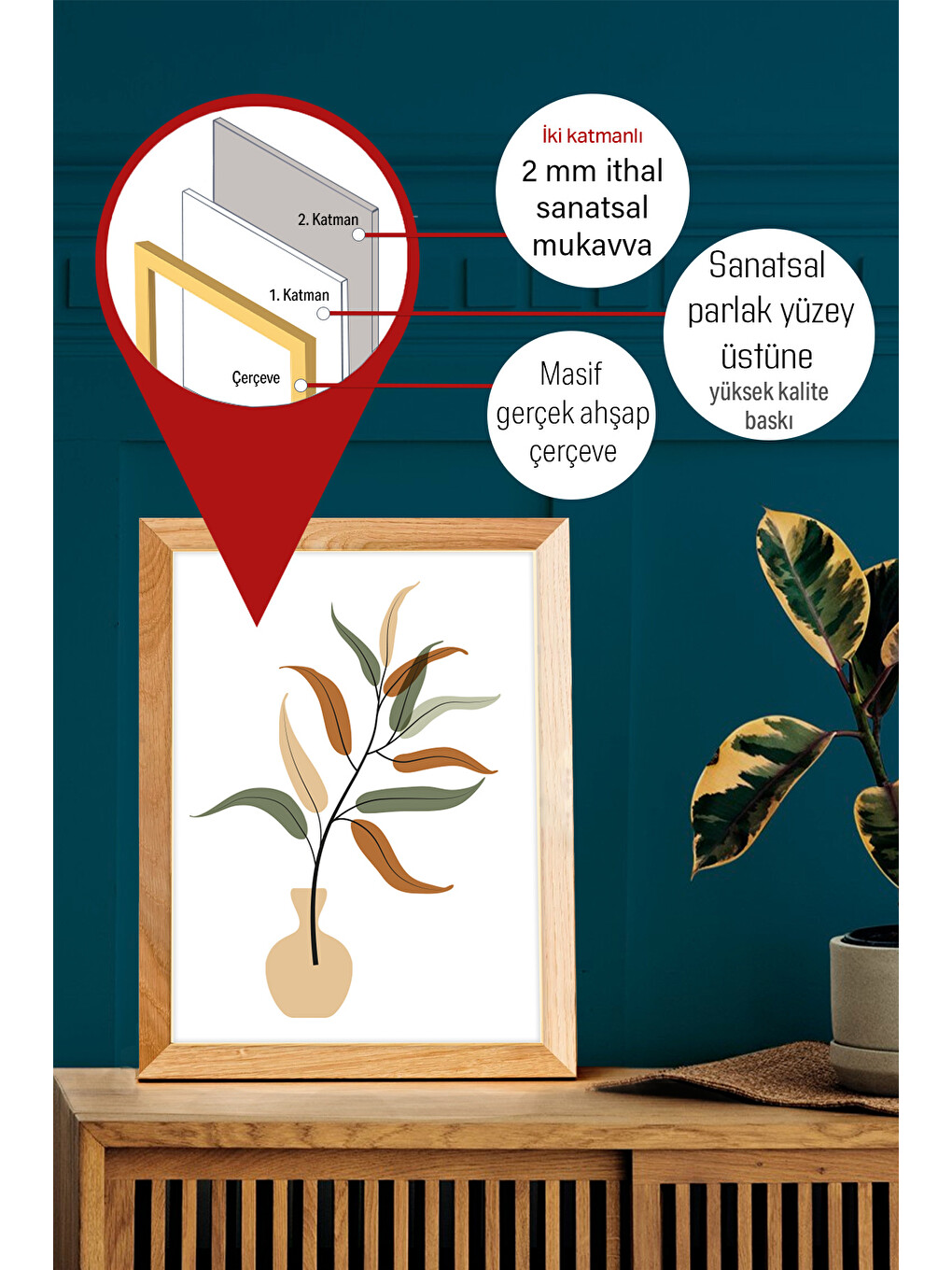 Beyaz Gerçek Ahşap Çerçeveli 3 Parça 3D Poster Tablo Seti - 3DARTSOHOSET94-3348-1