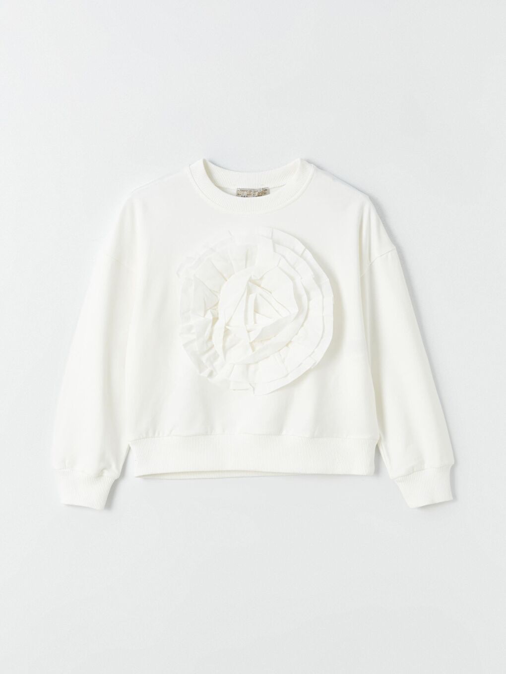 Ekru Kız Çocuk Gül Detaylı Lastikli Rahat SweatShirt