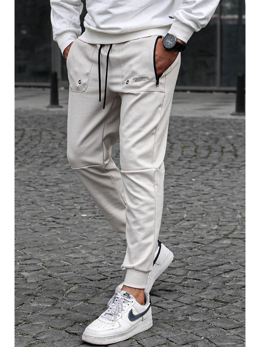 Bej Cep Detaylı Jogger Pantolon 5484-1