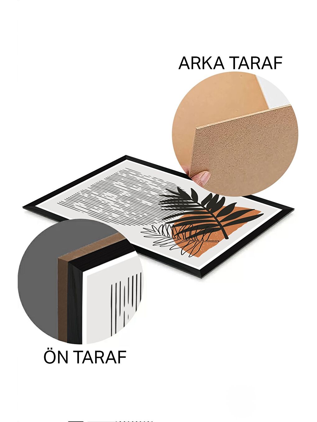 Beyaz 3 Parça Siyah Çerçeve Görünümlü Mdf Tablo Seti - Set 12 - 3SYHART12-1520-1