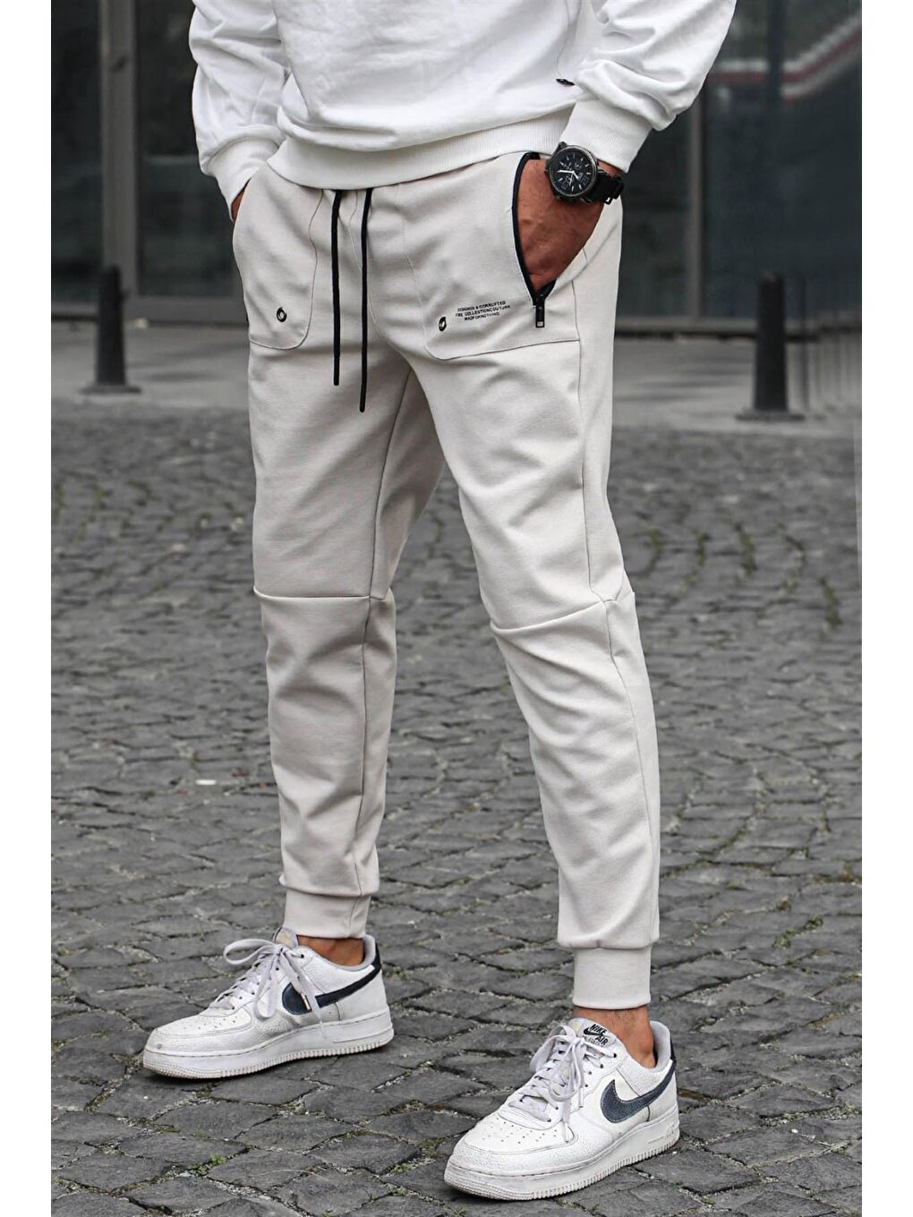 Bej Cep Detaylı Jogger Pantolon 5484