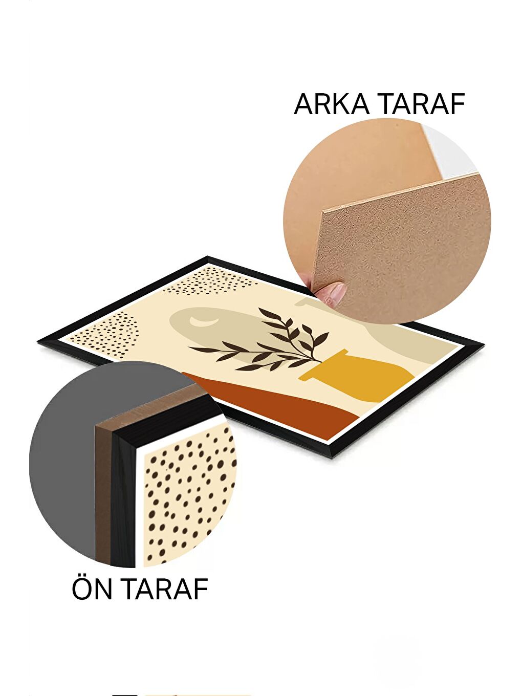 Beyaz 3 Parça Siyah Çerçeve Görünümlü Mdf Tablo Seti - Set 16 - 3SYHART16-1520-1
