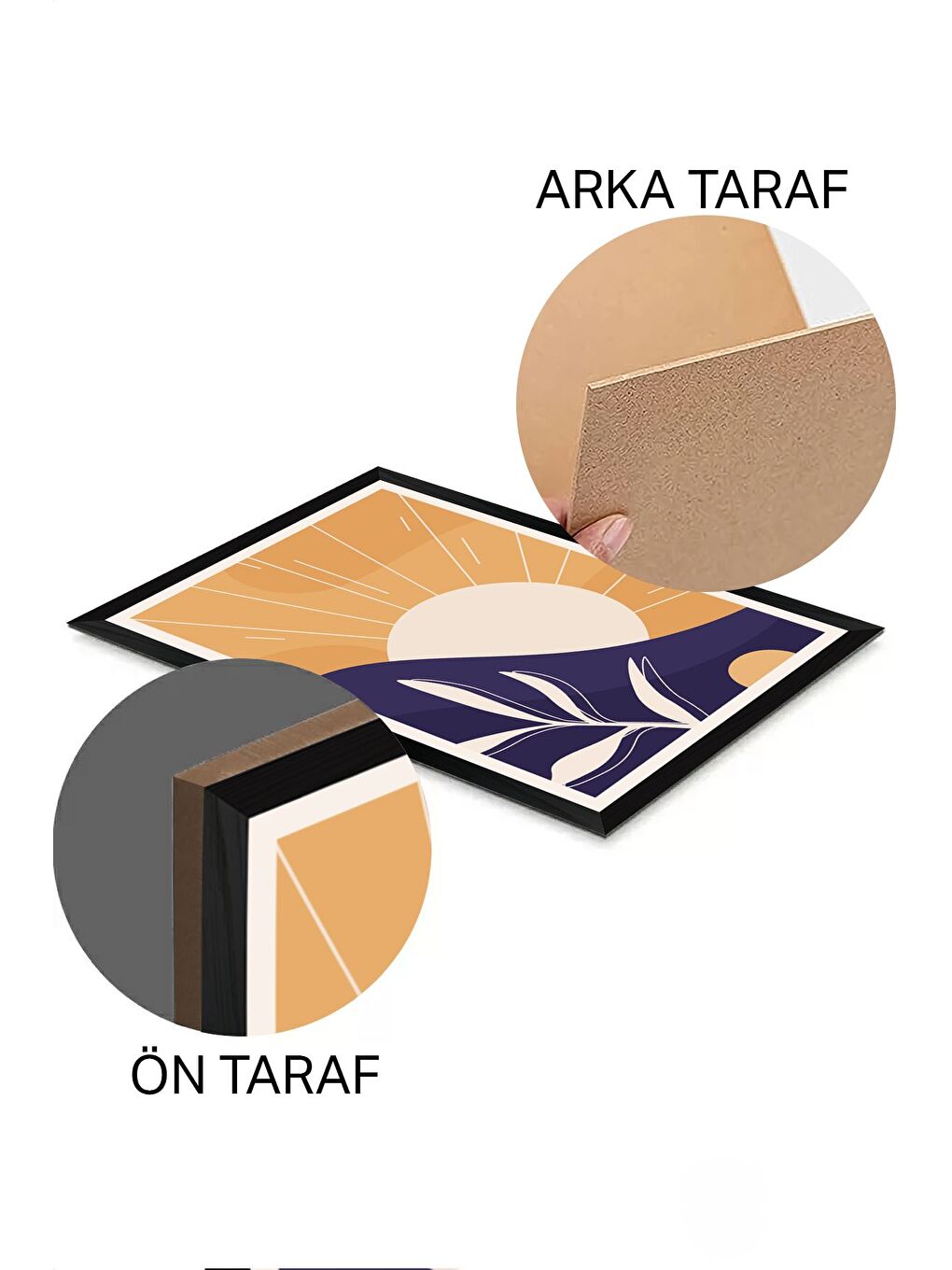 Beyaz 3 Parça Siyah Çerçeve Görünümlü Mdf Tablo Seti - Set 18 - 3SYHART18-2030-1