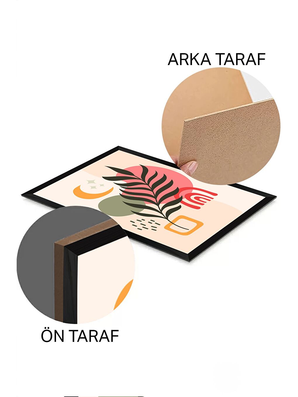 Beyaz 3 Parça Siyah Çerçeve Görünümlü Mdf Tablo Seti - Set 19 - 3SYHART19-2030-1