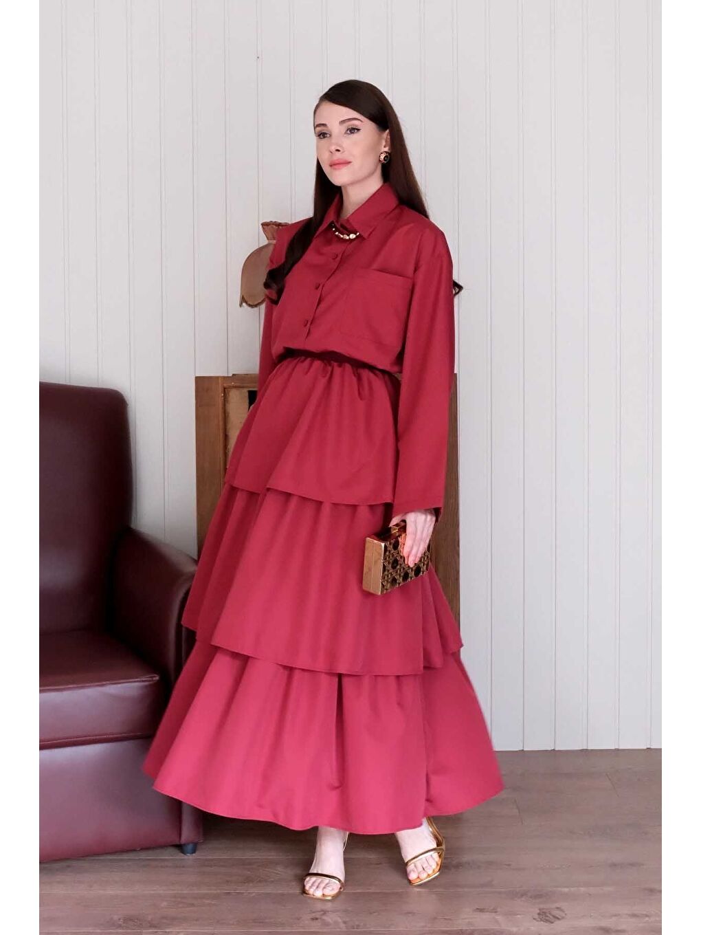 Bordo Paraşüt Cepli Crop Gömlek-6