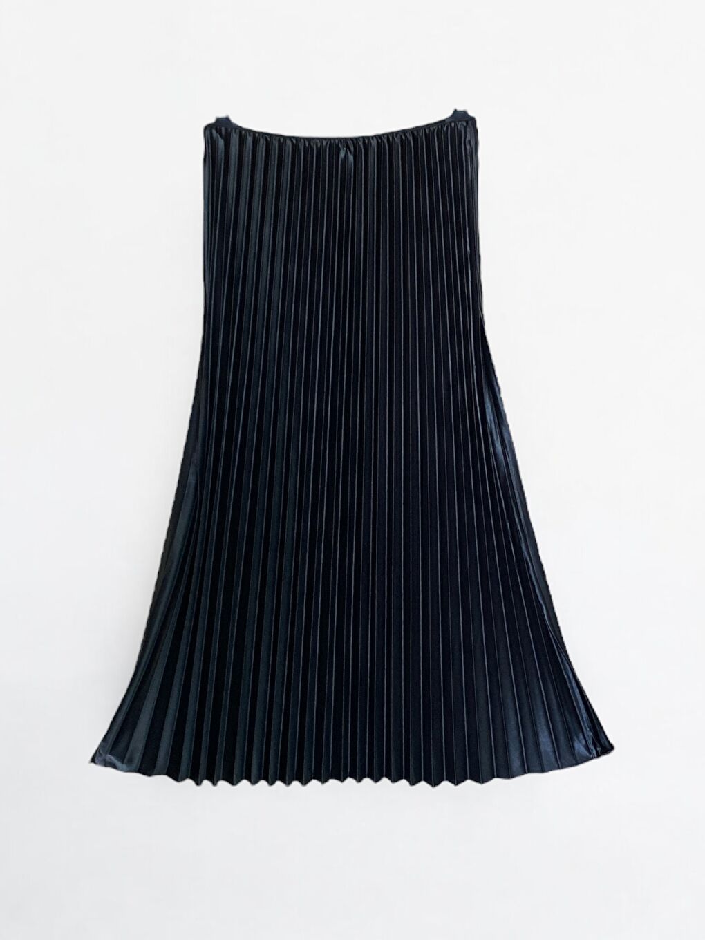 Kadın Siyah Deri Görünümlü Pliseli Uzun Etek