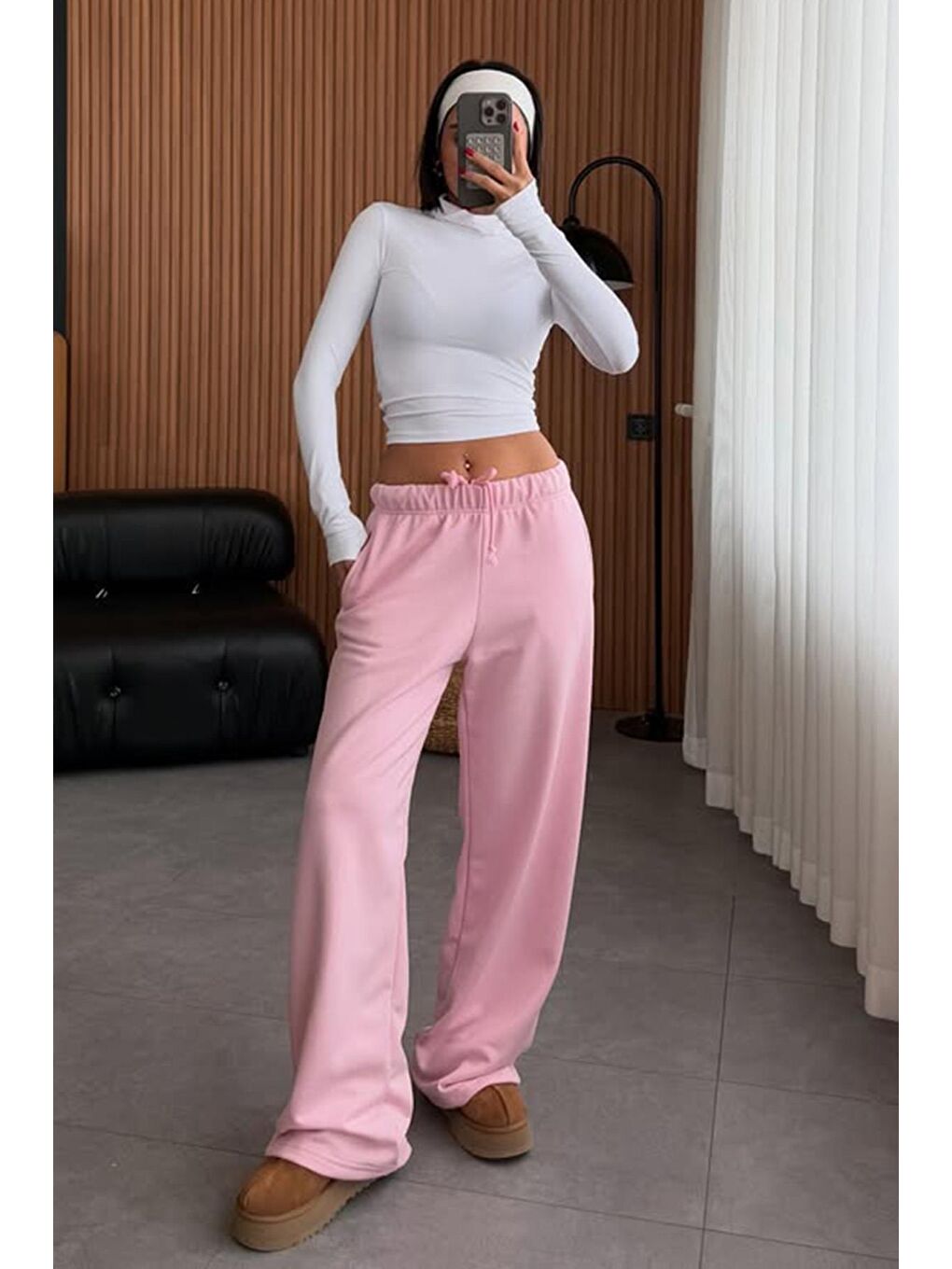 Pembe Bol Paça Kadın Eşofman Altı Mg2279-1