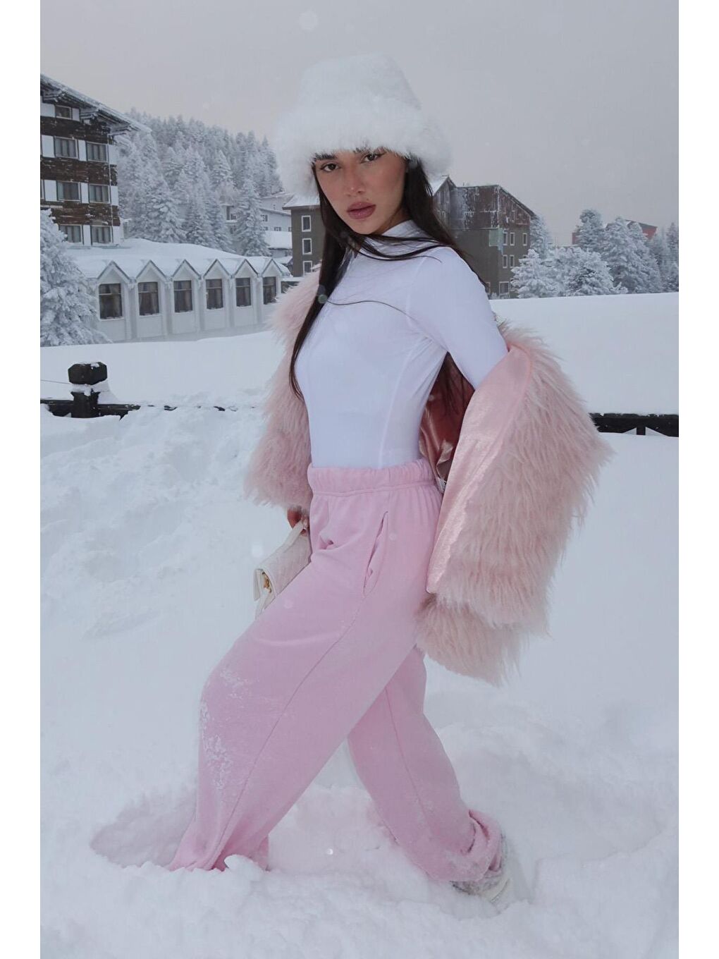 Pembe Bol Paça Kadın Eşofman Altı Mg2279-2