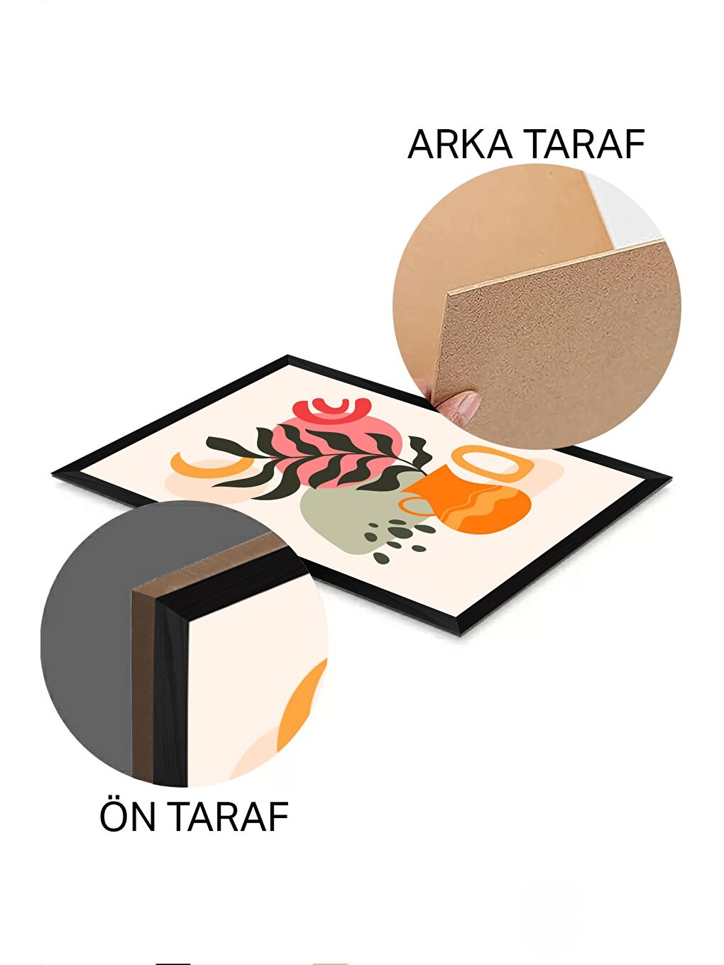 Beyaz 3 Parça Siyah Çerçeve Görünümlü Mdf Tablo Seti - Set 23 - 3SYHART23-2030-1