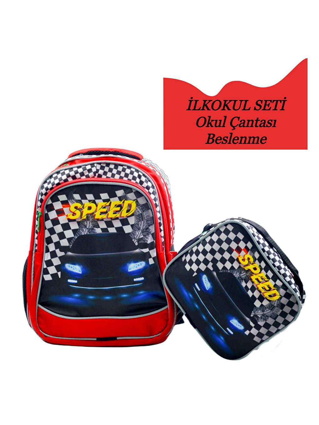 3 Bölmeli İlkokul Okul Sırt Çantası Ve Beslenme Çantası Speed Kırmızı