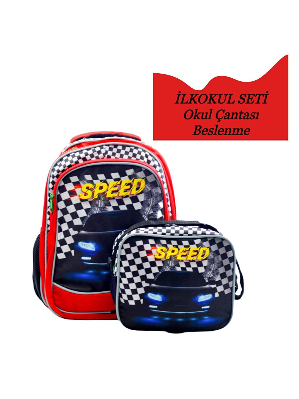 3 Bölmeli İlkokul Okul Sırt Çantası Ve Beslenme Çantası Speed Kırmızı-1