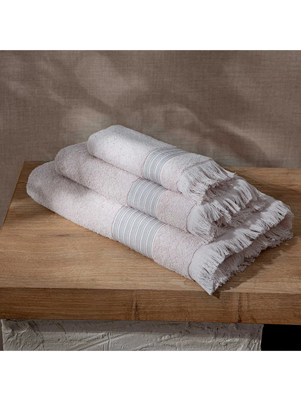 Pembe Aya 3'lü Havlu Seti %100 Pamuk Jakarlı Pudra-2