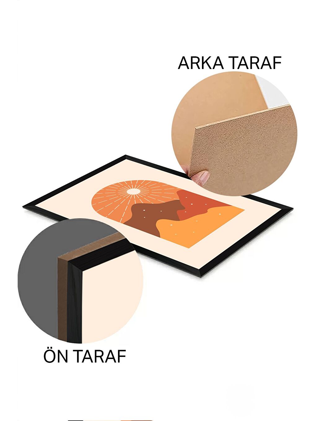 Beyaz 3 Parça Siyah Çerçeve Görünümlü Mdf Tablo Seti - Set 25 - 3SYHART25-2030-1