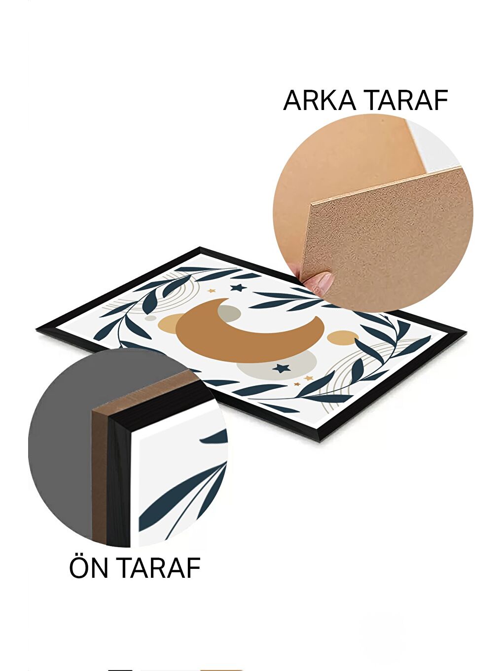 Beyaz 3 Parça Siyah Çerçeve Görünümlü Mdf Tablo Seti - Set 27 - 3SYHART27-3348-1