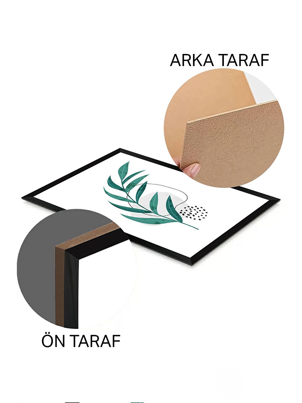 Beyaz 3 Parça Siyah Çerçeve Görünümlü Mdf Tablo Seti - Set 30 - 3SYHART30-3348-1