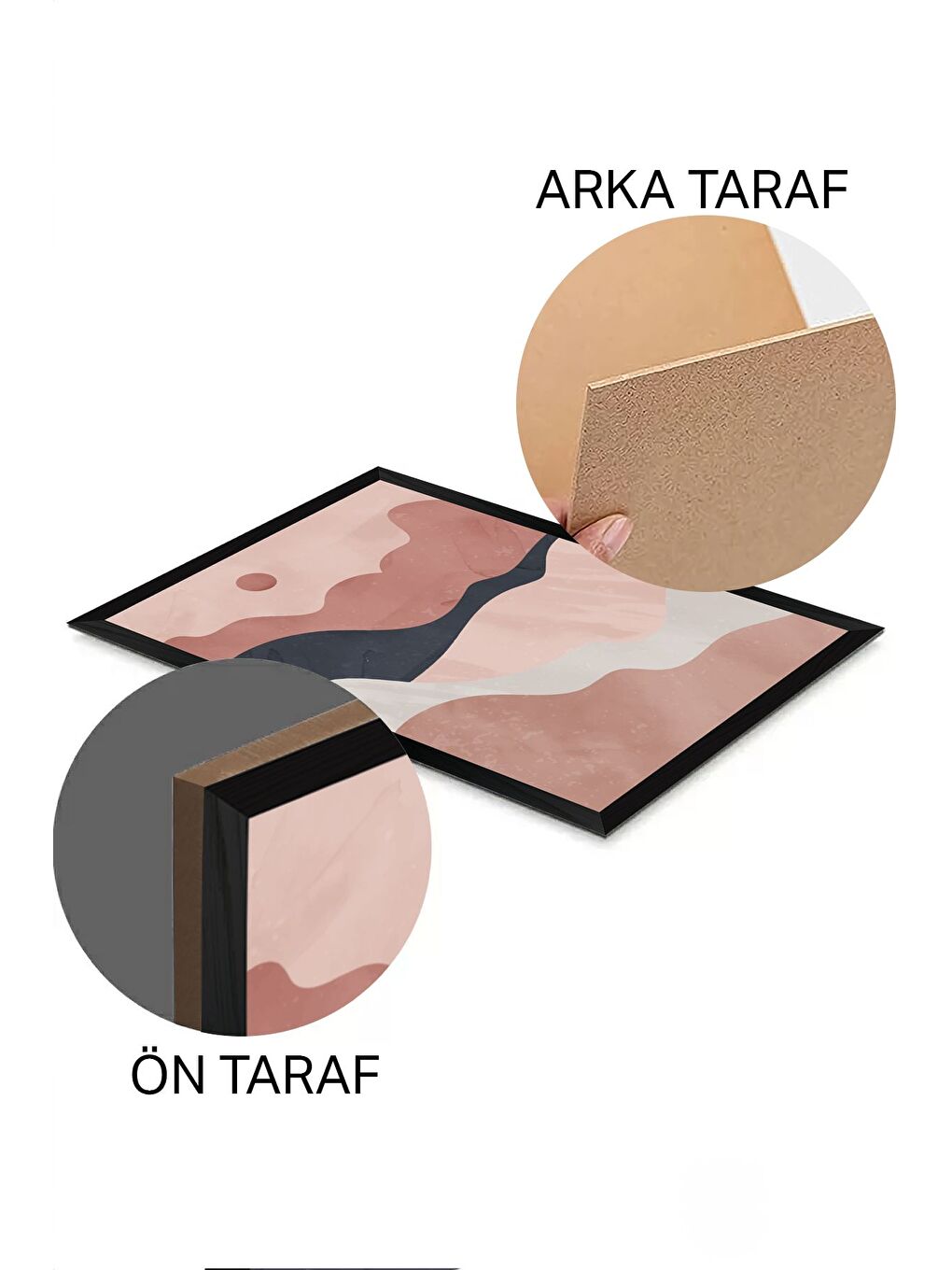 Beyaz 3 Parça Siyah Çerçeve Görünümlü Mdf Tablo Seti - Set 3 - 3SYHART3-2030-1