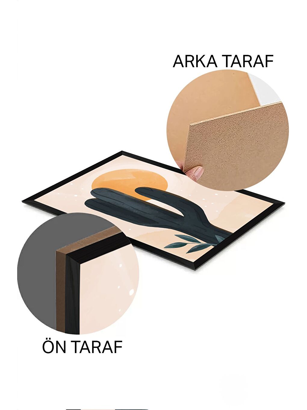 Beyaz 3 Parça Siyah Çerçeve Görünümlü Mdf Tablo Seti - Set 6 - 3SYHART6-2030-1