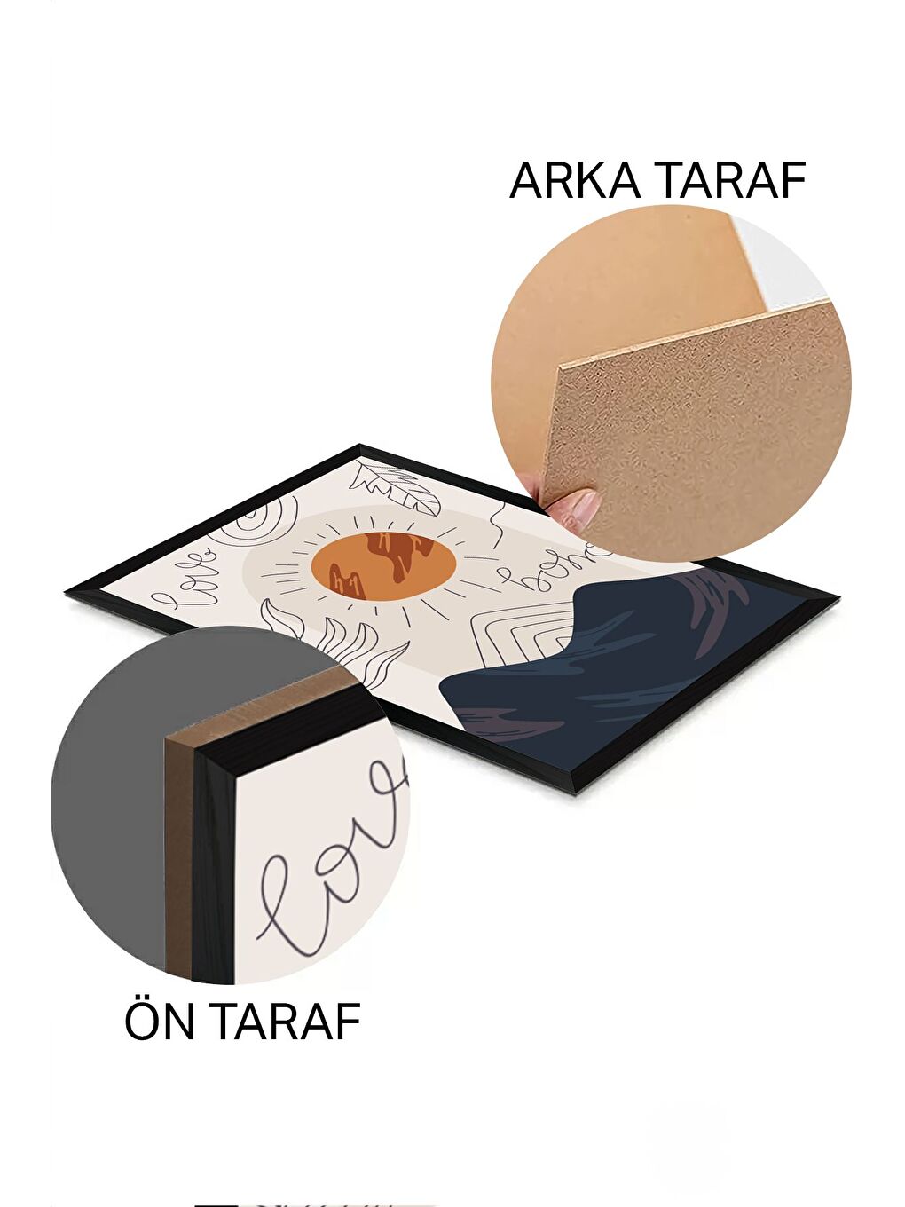 Beyaz 3 Parça Siyah Çerçeve Görünümlü Mdf Tablo Seti - Set 7 - 3SYHART7-1520-1
