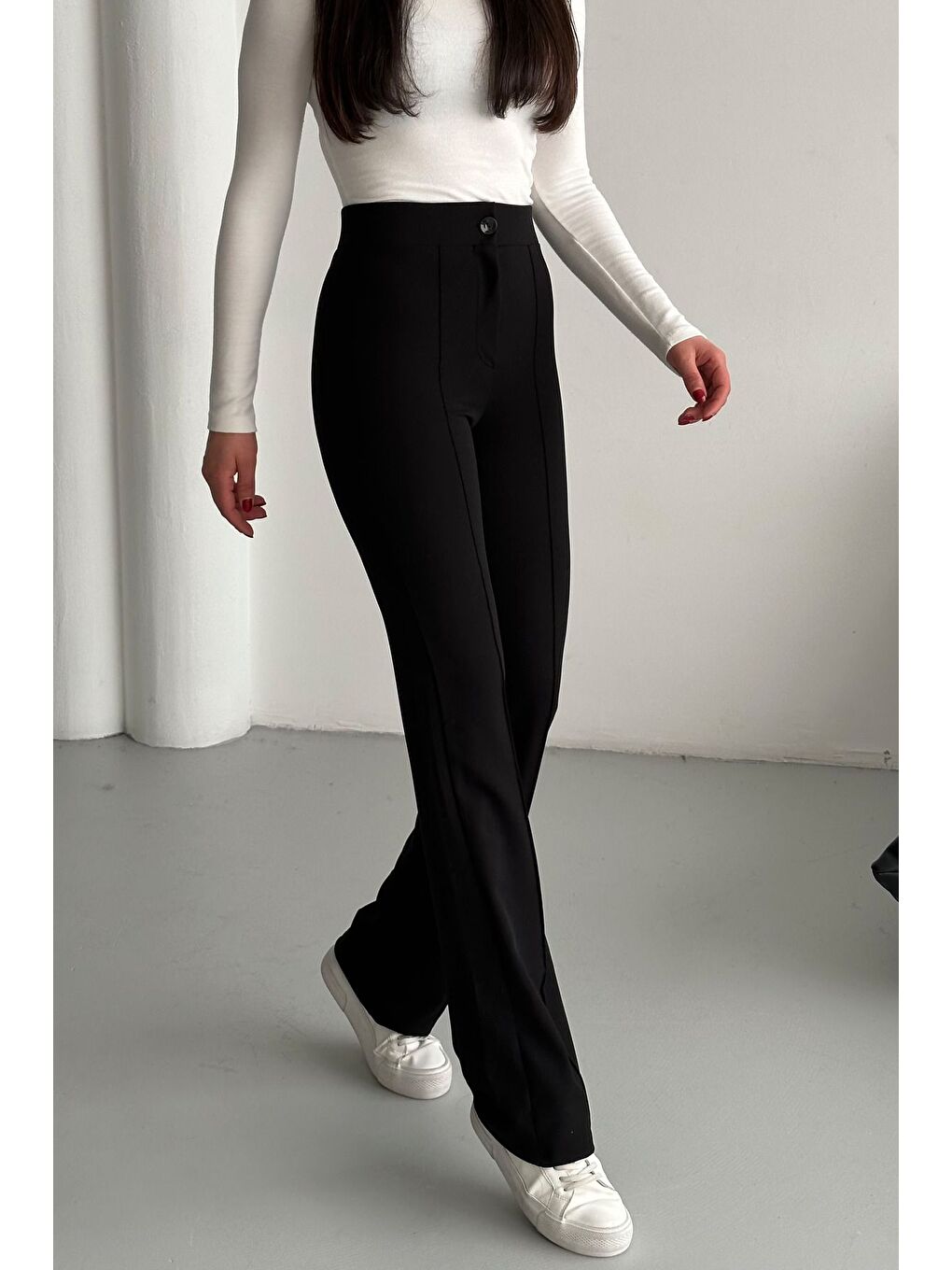 Kadın Siyah Elastanlı Palazzo Yüksek Bel Pantolon