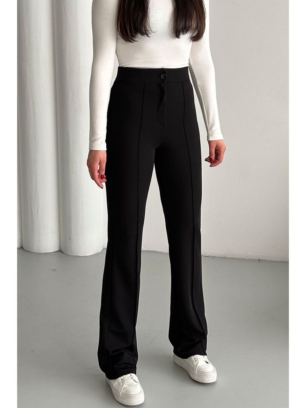 Kadın Siyah Elastanlı Palazzo Yüksek Bel Pantolon-2