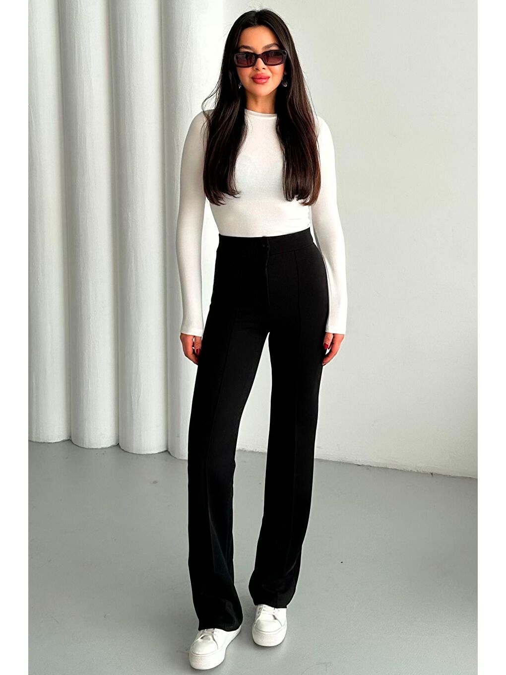 Kadın Siyah Elastanlı Palazzo Yüksek Bel Pantolon-4
