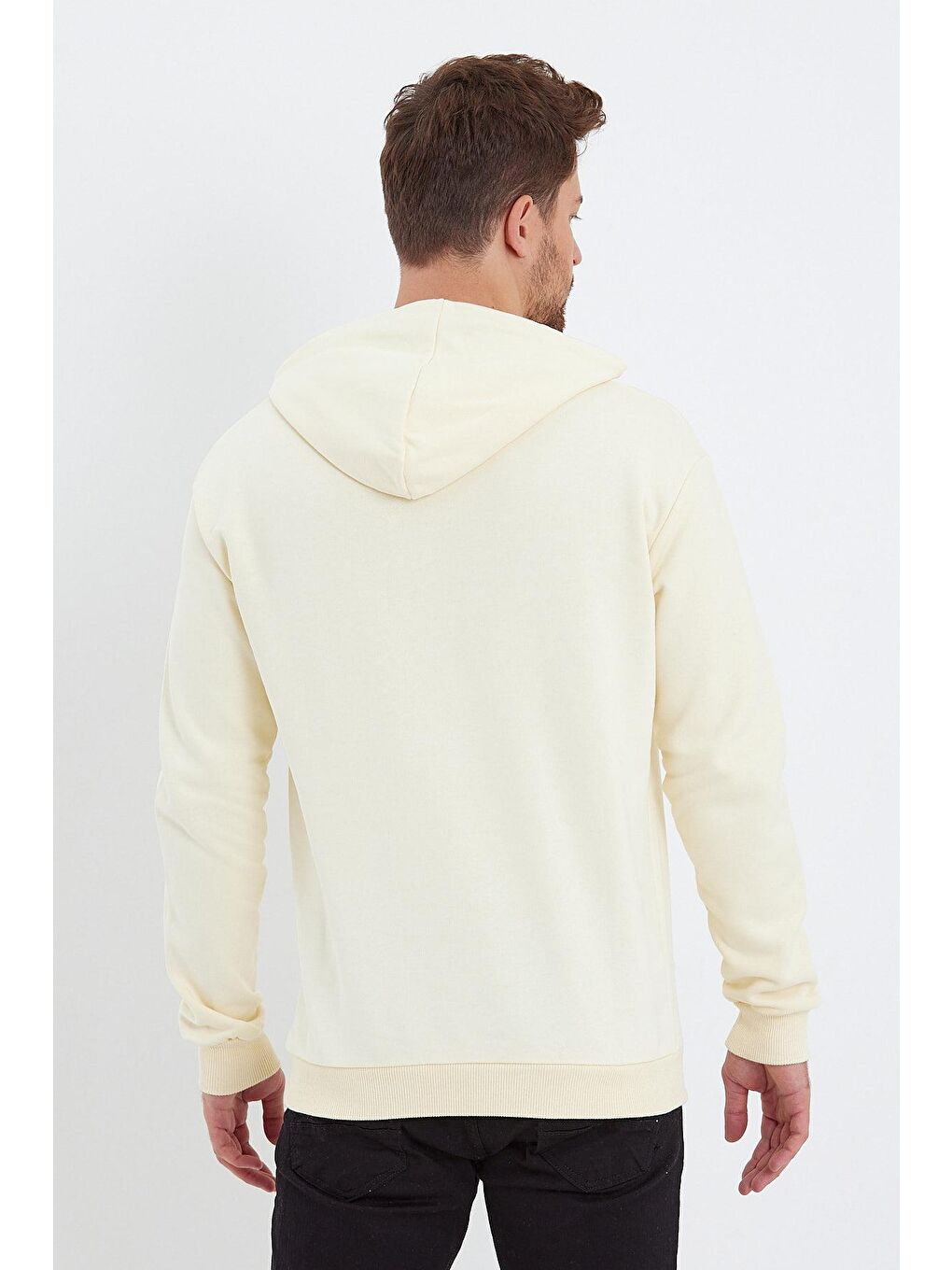 Ekru Kapüşonlu Erkek Hoodie Rektör Çizgili-4