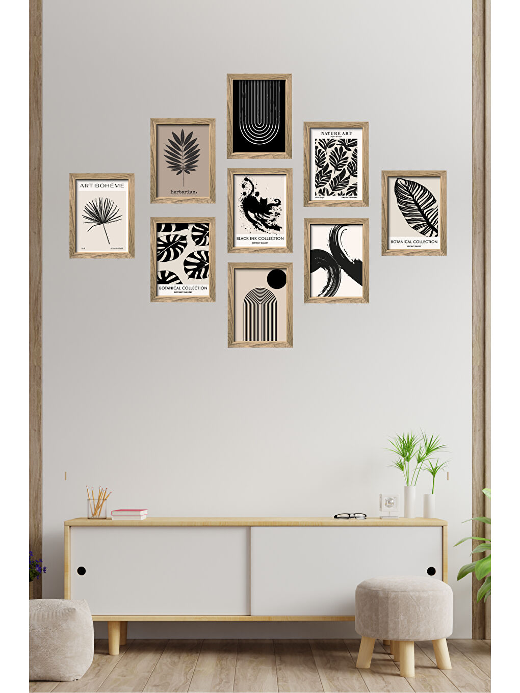 Beyaz 9 Parça Çerçeve Görünümlü Mdf Tablo Seti - 9ARTAVESSA2-1317