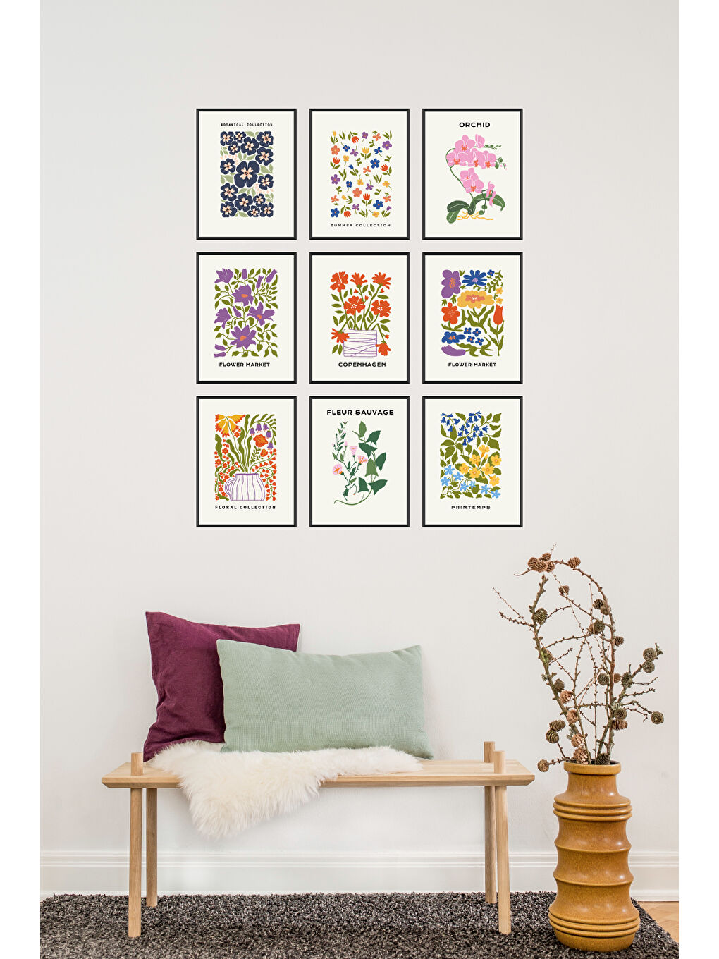 Beyaz 9 Parça Çerçeve Görünümlü Mdf Tablo Seti - 9ARTAVESSA3-1520