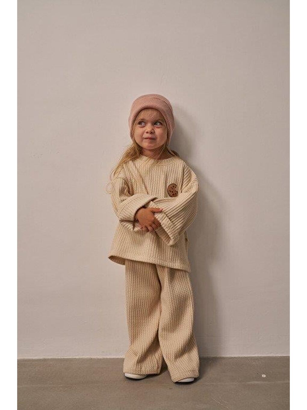 Bej Cookie Nakışlı Dökümlü Alt Üst Takım