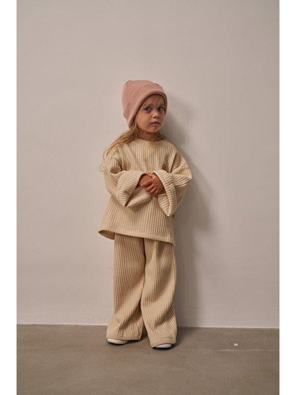 Bej Cookie Nakışlı Dökümlü Alt Üst Takım-1