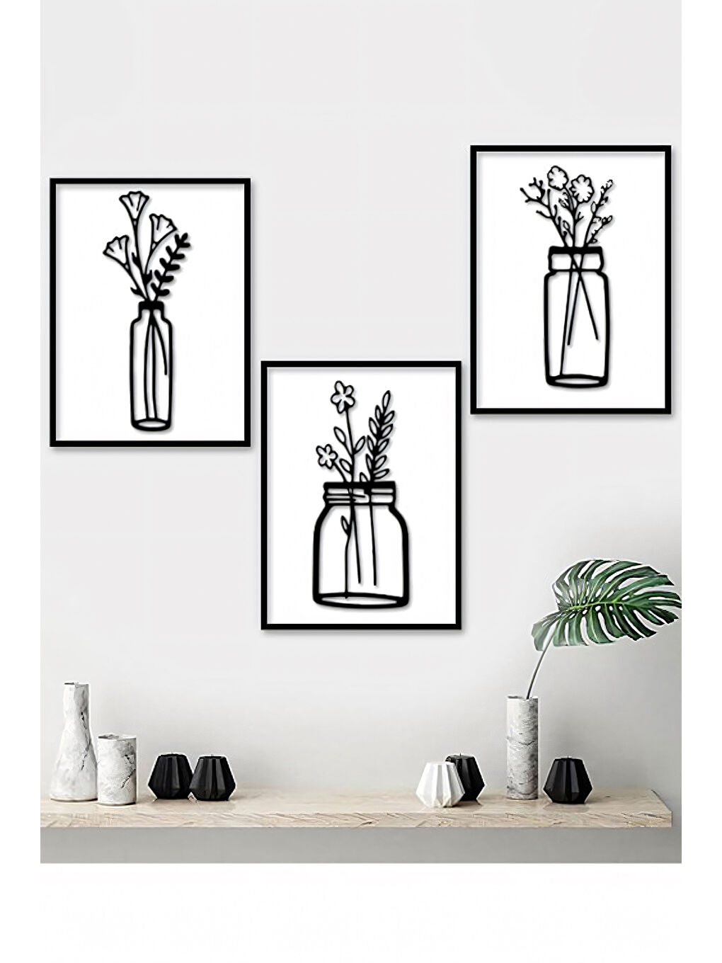 Beyaz 3 Parça Çerçeve Görünümlü Mdf Tablo Seti - ART3PMLCRV2-2030-1