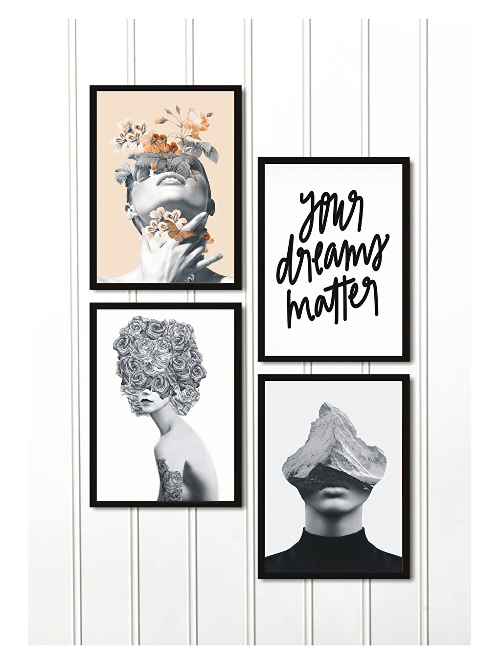 Beyaz 4 Parça Çerçeve Görünümlü Mdf Tablo Seti - ART4CRVDK77-1317-1