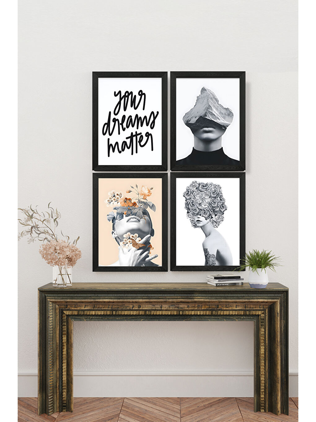 Beyaz 4 Parça Çerçeve Görünümlü Mdf Tablo Seti - ART4CRVDK77-1520