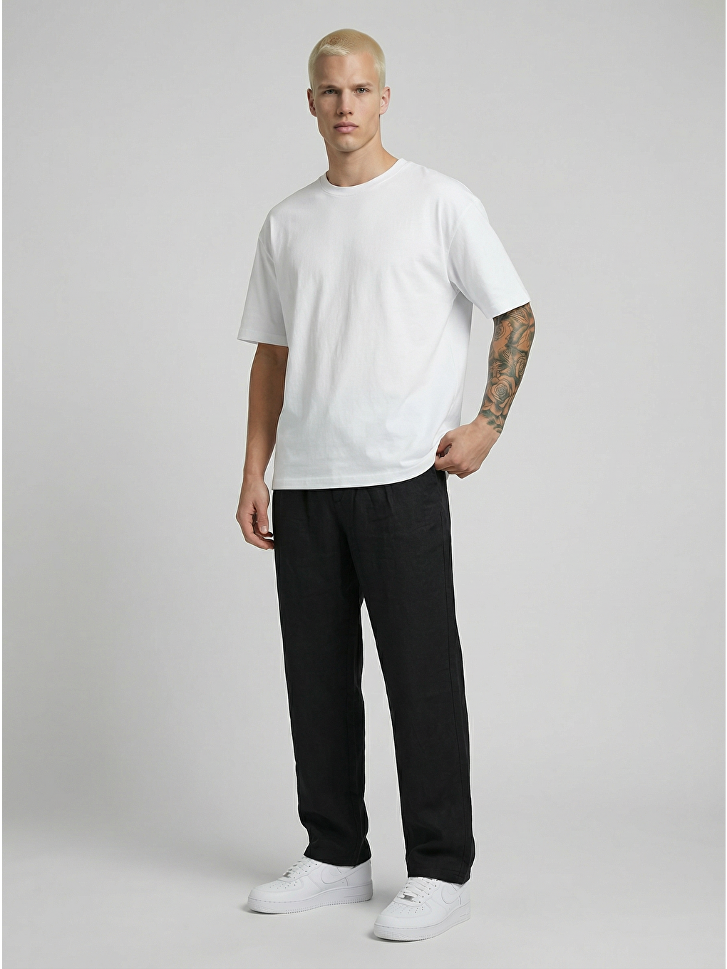 Erkek Pileli Rahat Kesim Viskon Kumaş Yazlık Kumaş Pantolon Siyah-1