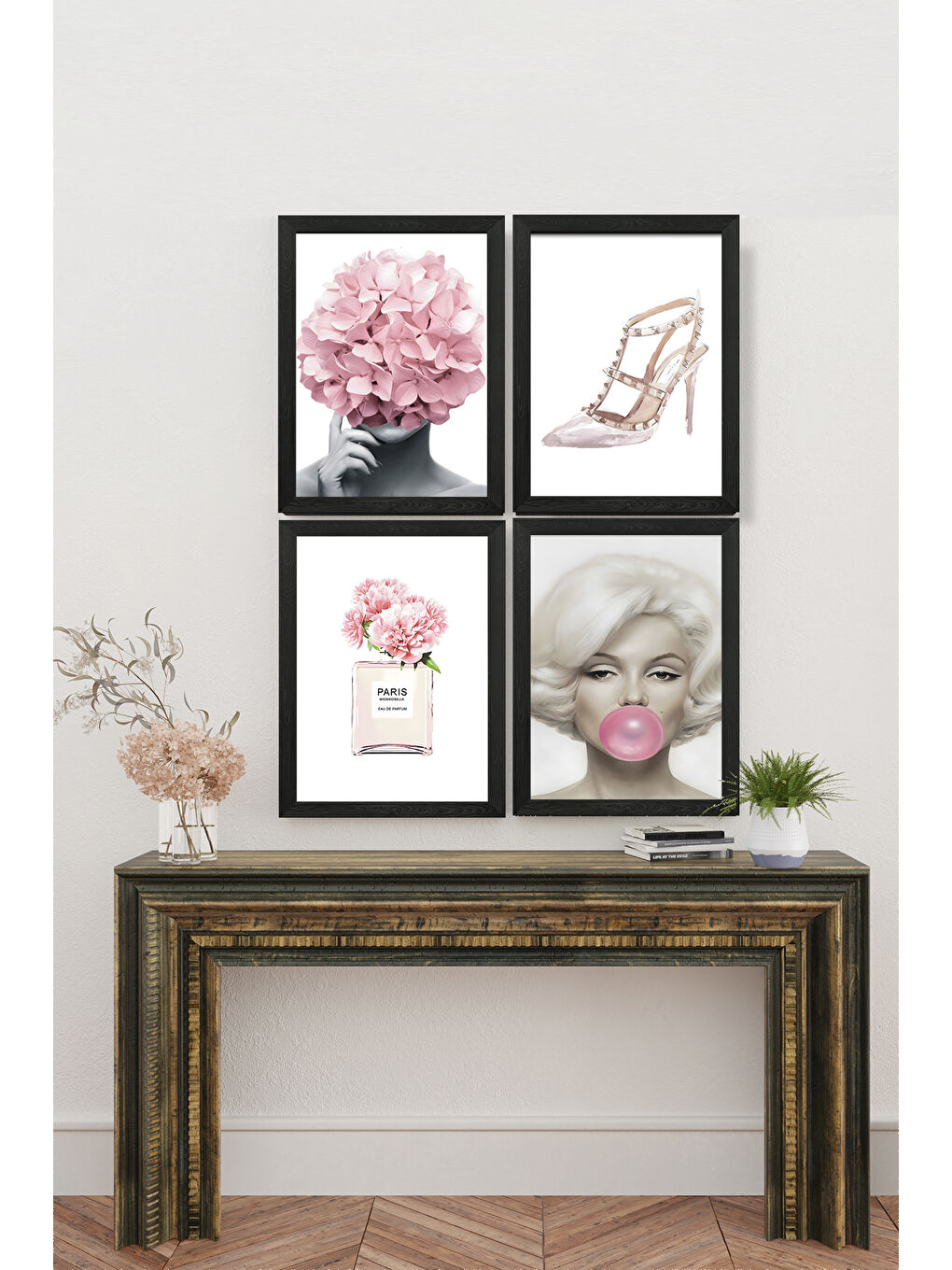 Beyaz 4 Parça Çerçeve Görünümlü Mdf Tablo Seti - ART4CRVDK96-1317