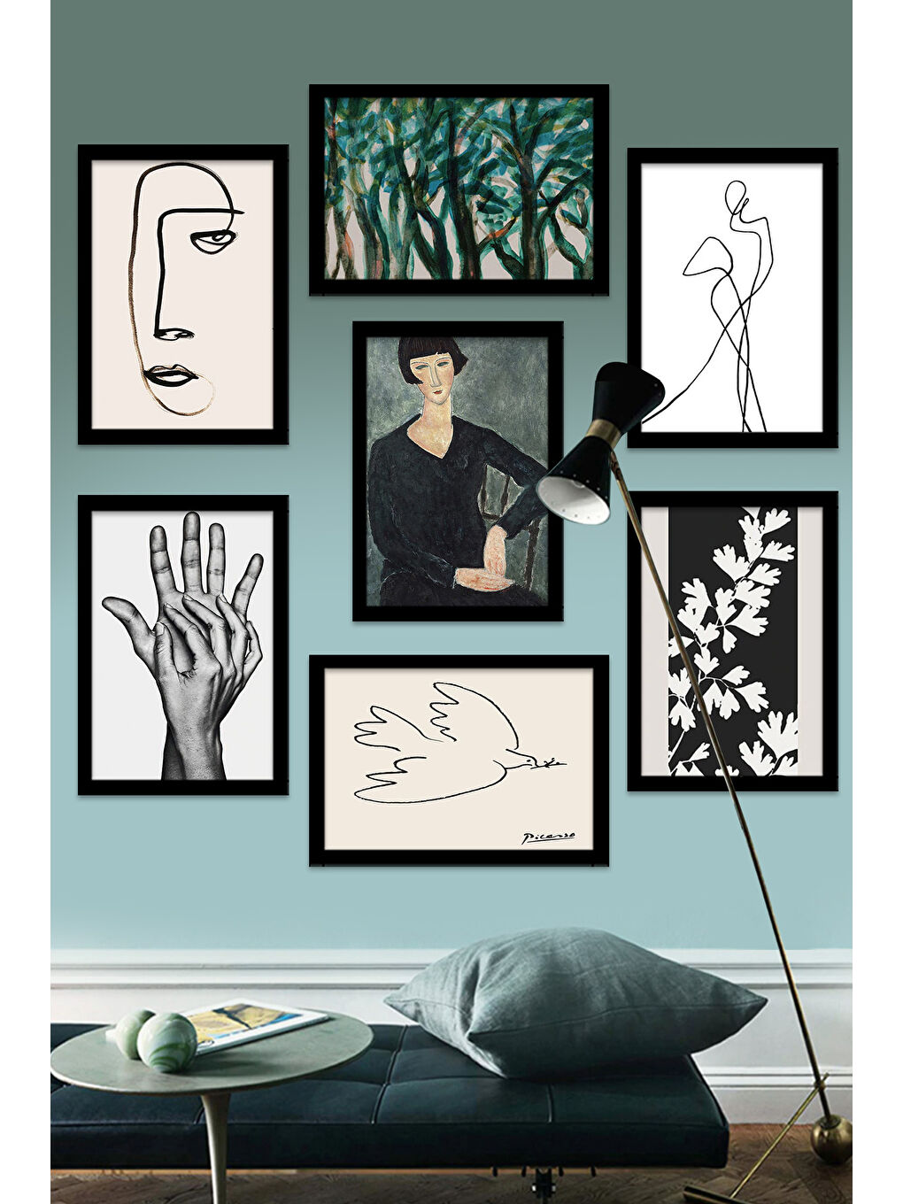 Beyaz 7 Parça Çerçeve Görünümlü Mdf Tablo Seti - ART7XPML4-1520