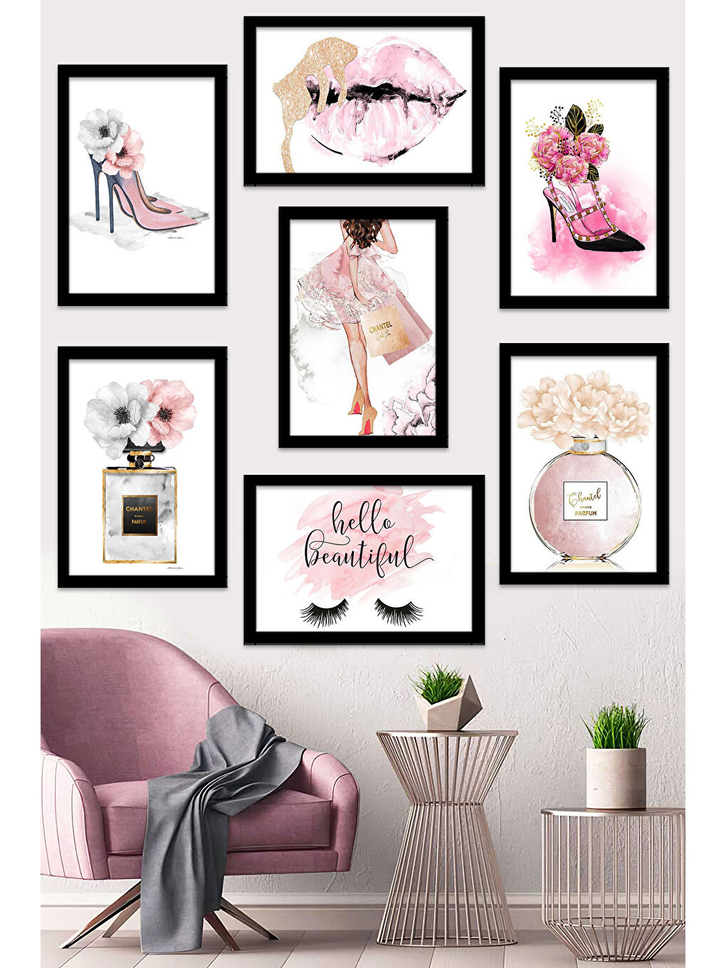 Beyaz 7 Parça Çerçeve Görünümlü Mdf Tablo Seti - ART7XPML7-1520