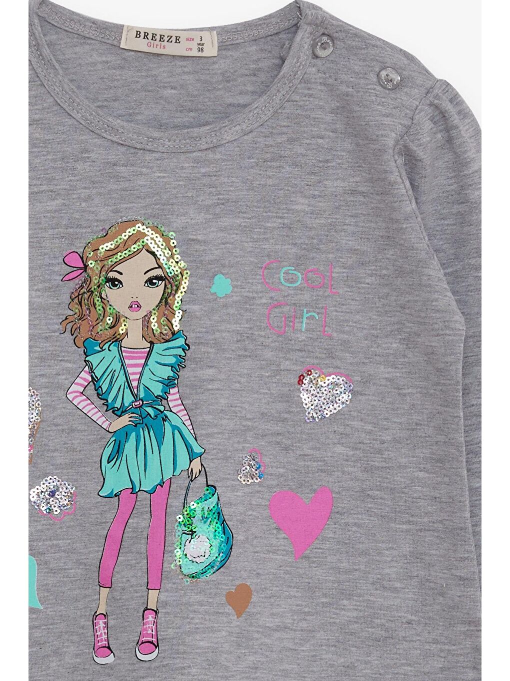 Kız Çocuk Uzun Kollu Tişört Havalı Kız Baskılı Gri Melanj (1.5-5 Yaş)-2