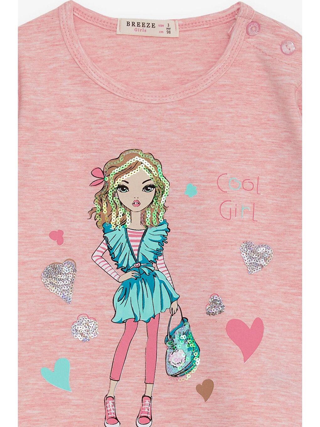 Pembe Kız Çocuk Uzun Kollu Tişört Havalı Kız Baskılı Somon Melanj (1.5-5 Yaş)-2