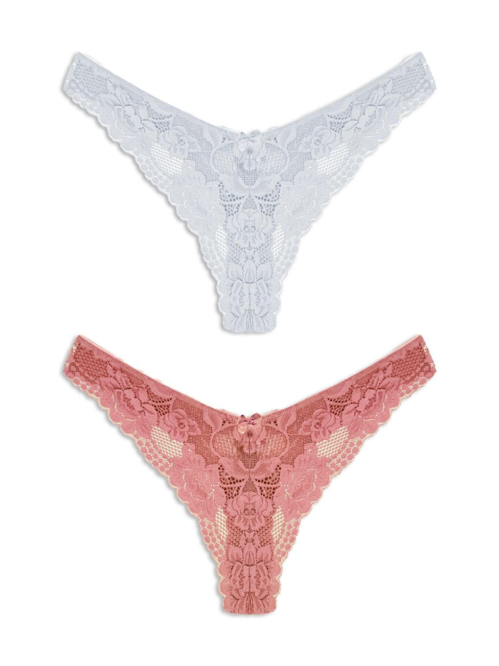 Beyaz Dantelli Yüksek Bel Kadın Tanga Külot 2'li