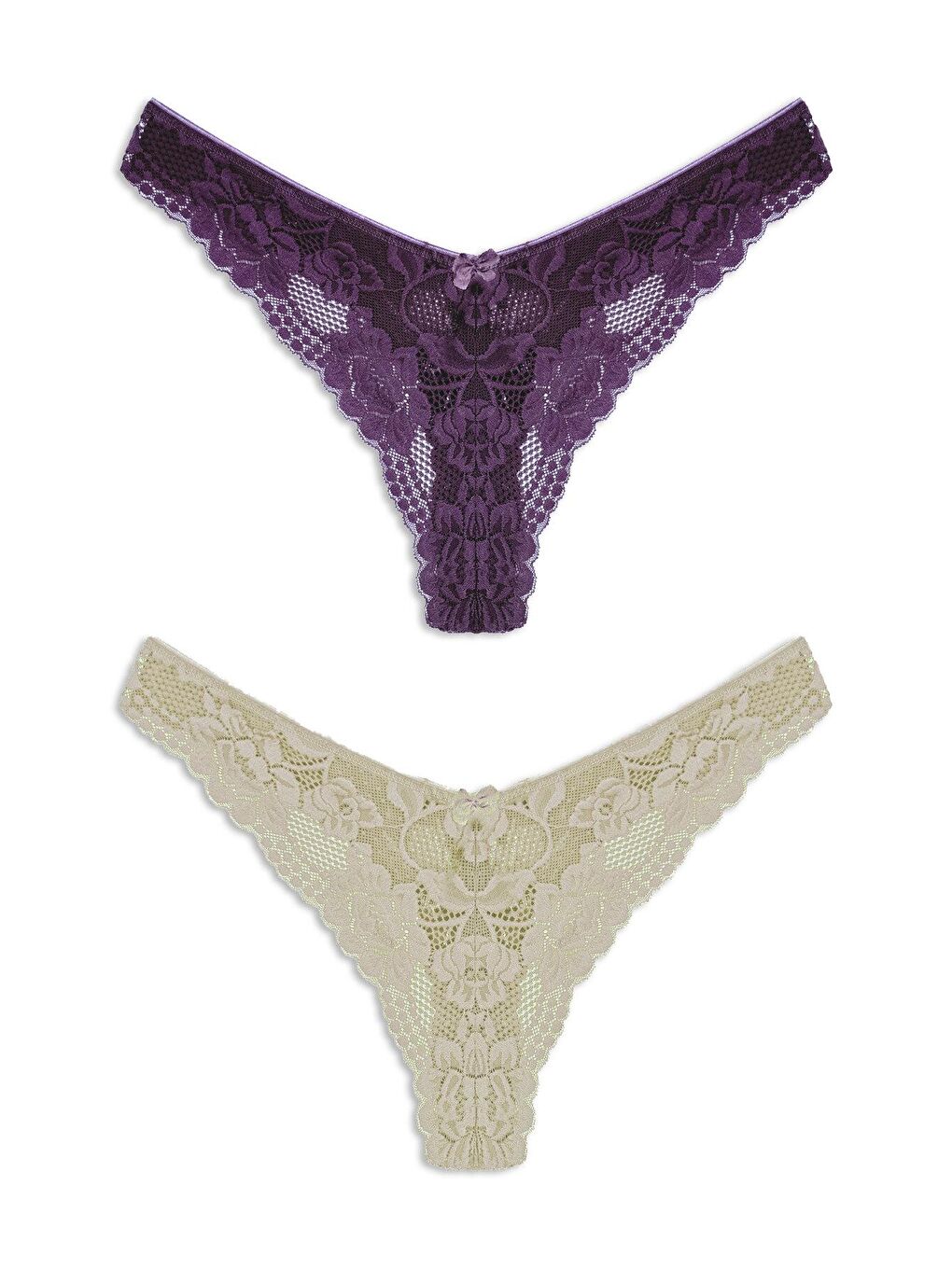 Mor Dantelli Yüksek Bel Kadın Tanga Külot 2'li