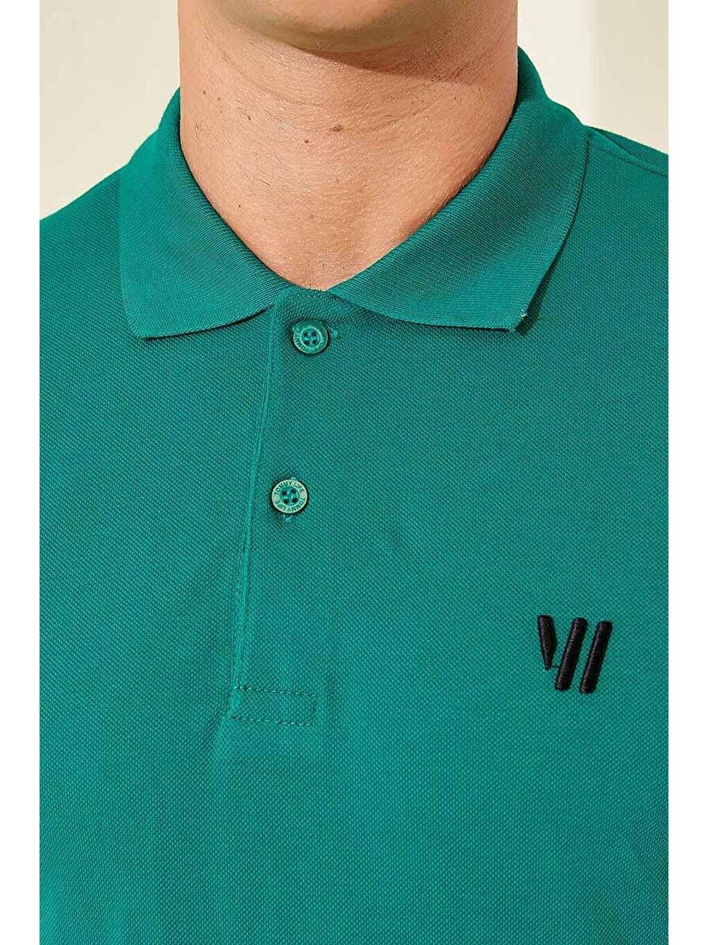 Koyu Yeşil Basic Göğüs Logolu Standart Kalıp Triko Polo Yaka Erkek Tişört - 87768-1