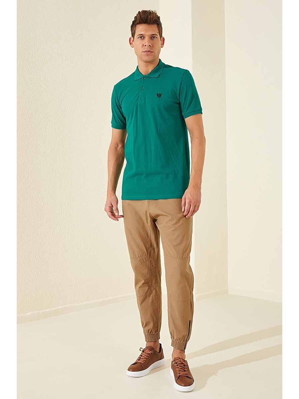 Koyu Yeşil Basic Göğüs Logolu Standart Kalıp Triko Polo Yaka Erkek Tişört - 87768-2