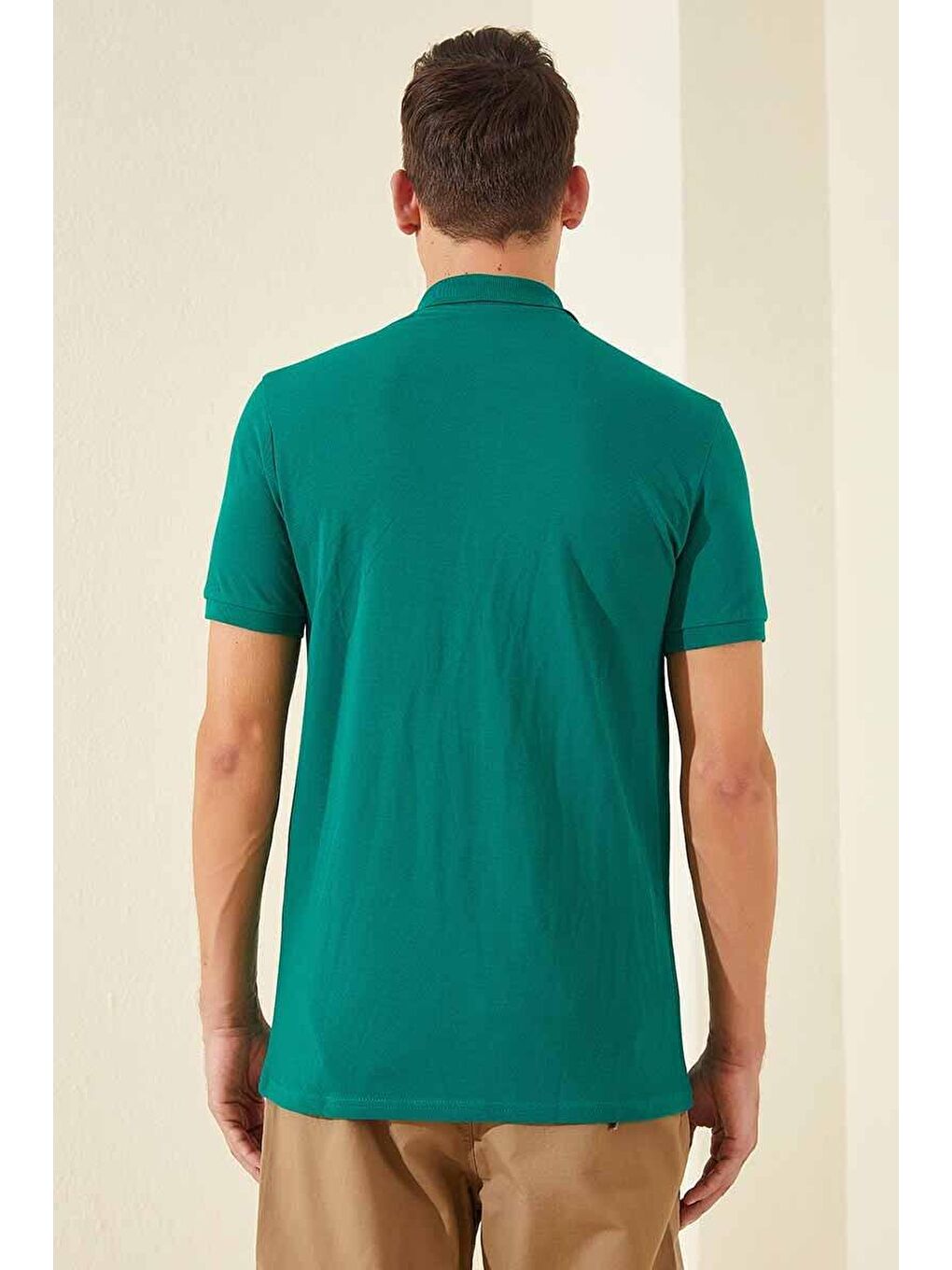 Koyu Yeşil Basic Göğüs Logolu Standart Kalıp Triko Polo Yaka Erkek Tişört - 87768-4
